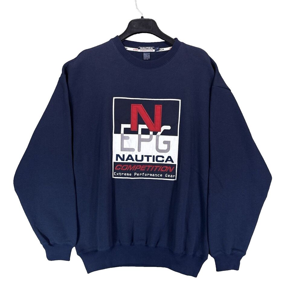 Vintage Nautica Competition Sweatshirt Large Blue N EPG Extreme Performance 90s